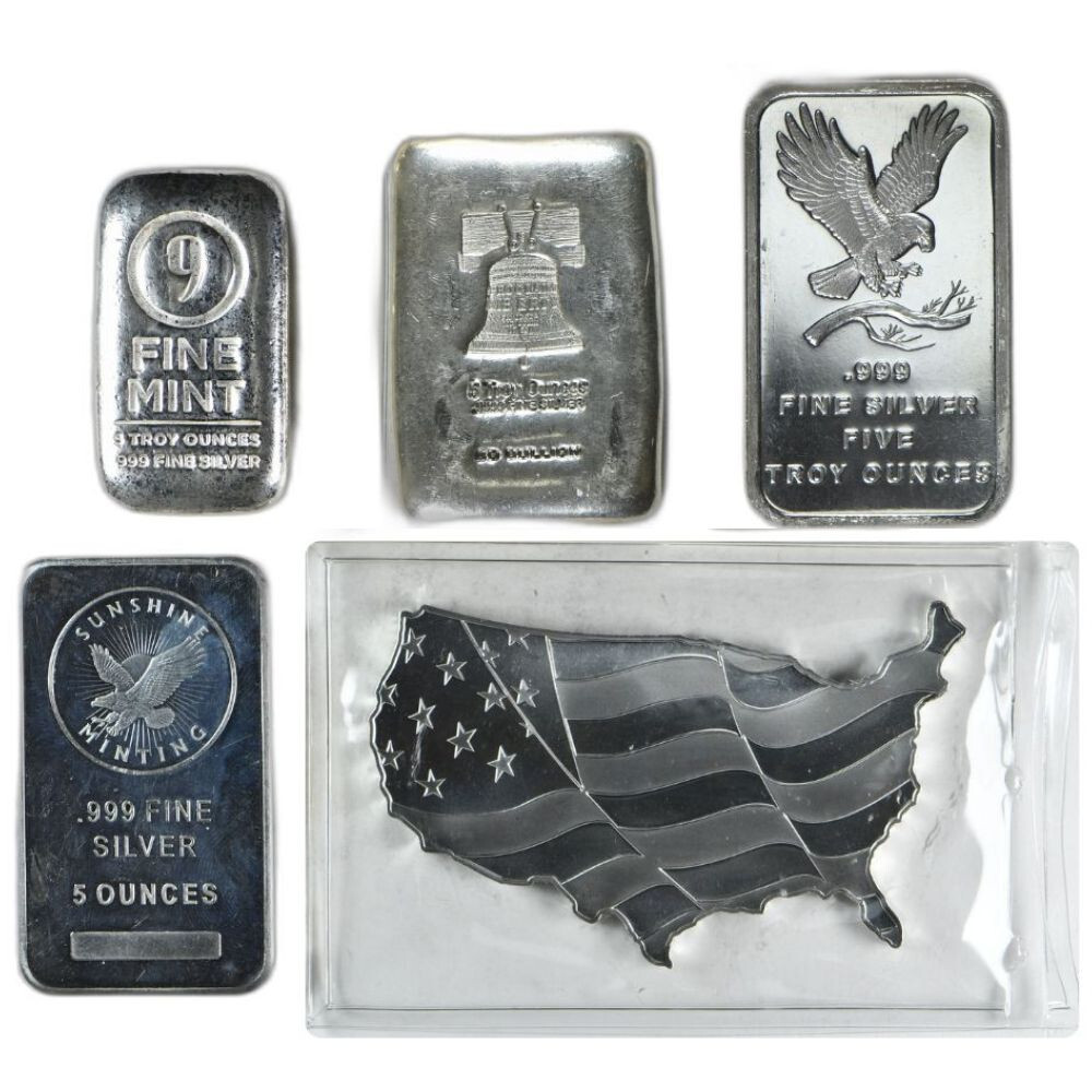 5 oz Silver Bar (Varied Condition, Any Mint)
