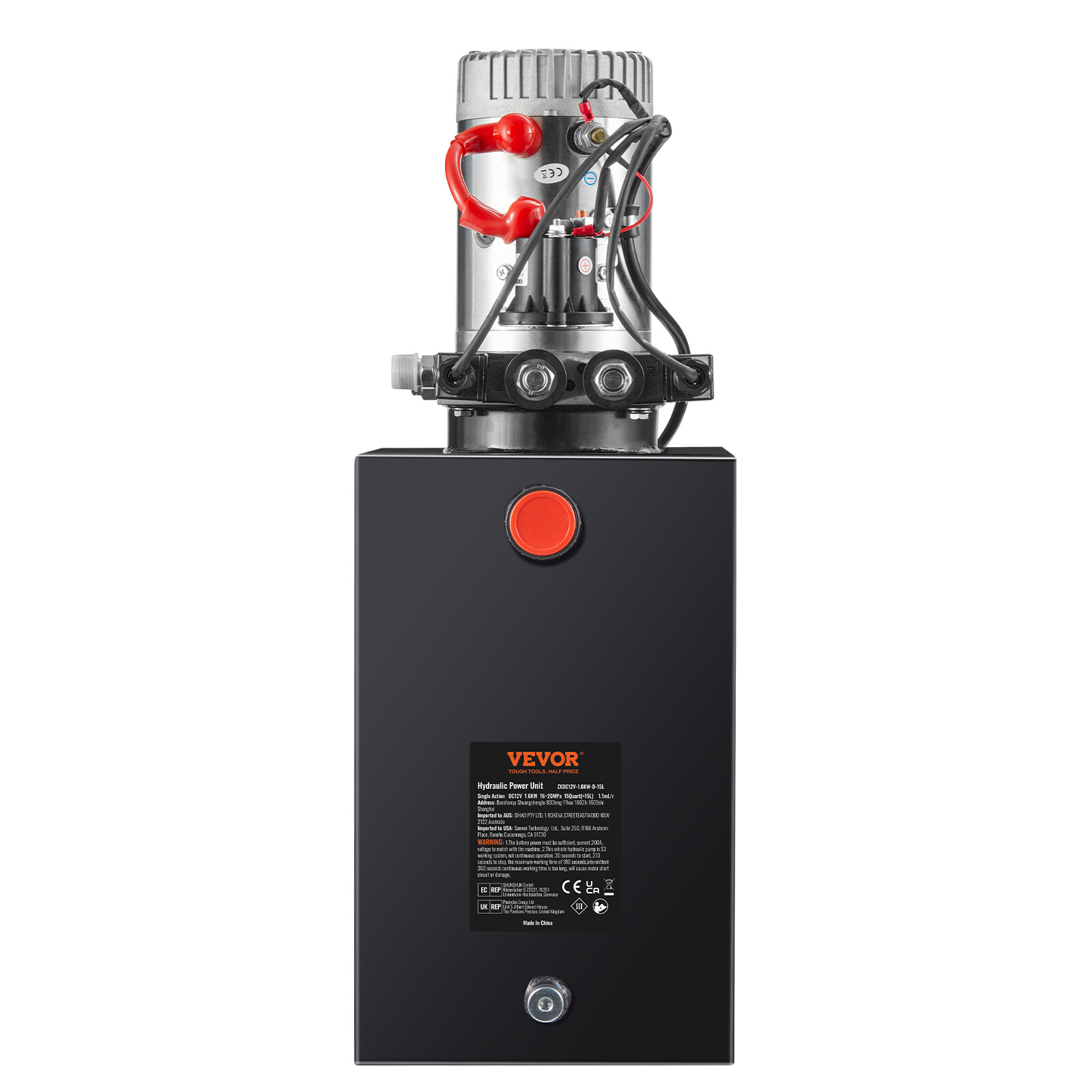 VEVOR Hydraulic Pump 15 Quart Double Acting Dump Trailer Pump Power Unit DC 12V