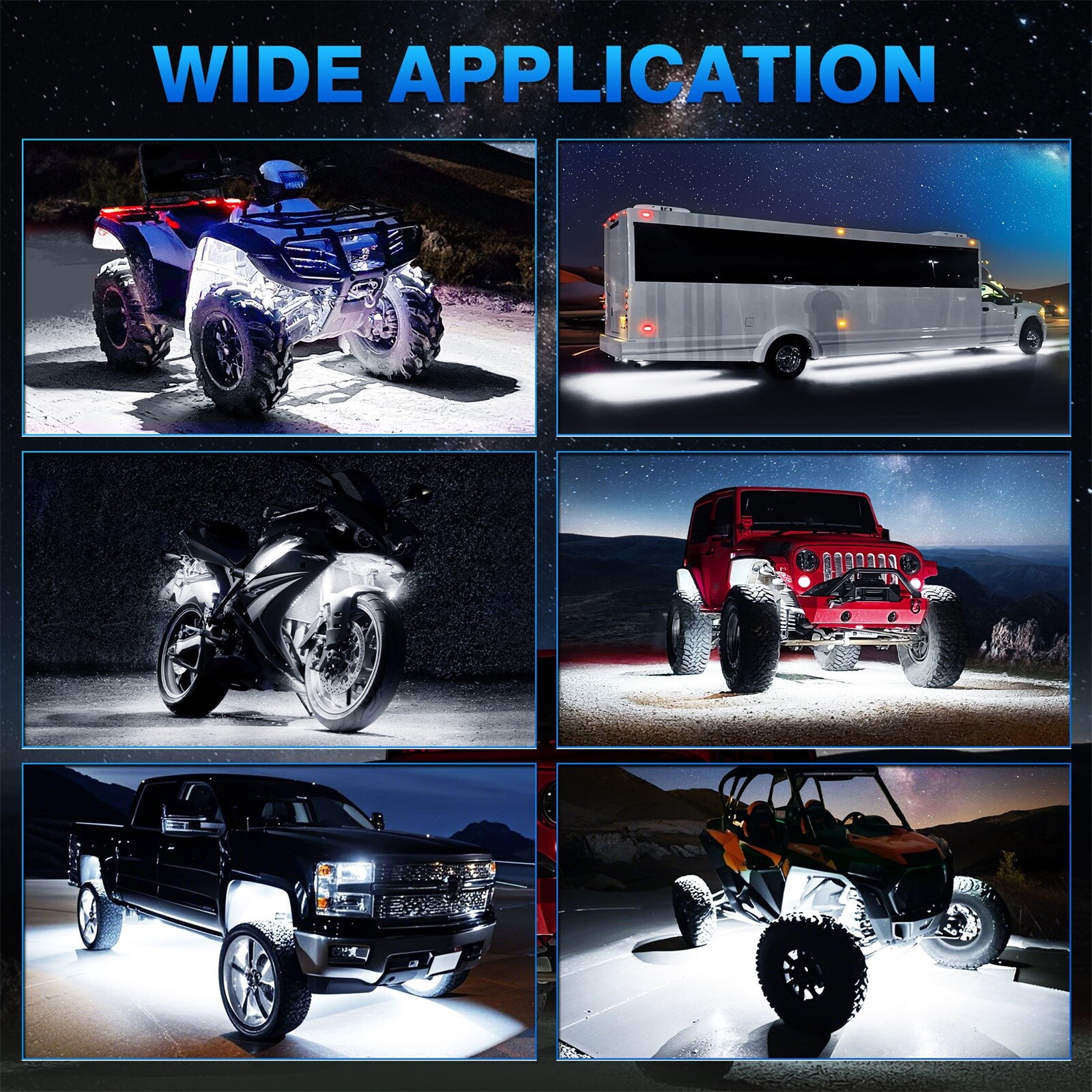 12 Pods Pure White LED Rock Lights, Waterproof Underglow Under Car Truck Lights