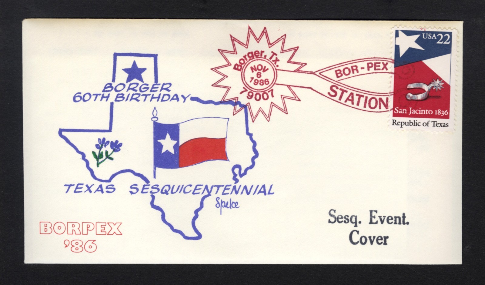 1986 Texas Sesquicentennial Event Cover sc 2204 BORPEX Borger, Texas