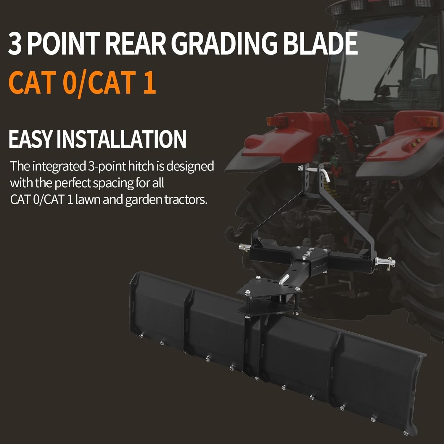 3 Point Rear Grading Blade, 52" Width 3 Point Grader Blade for Tractor Cat 1