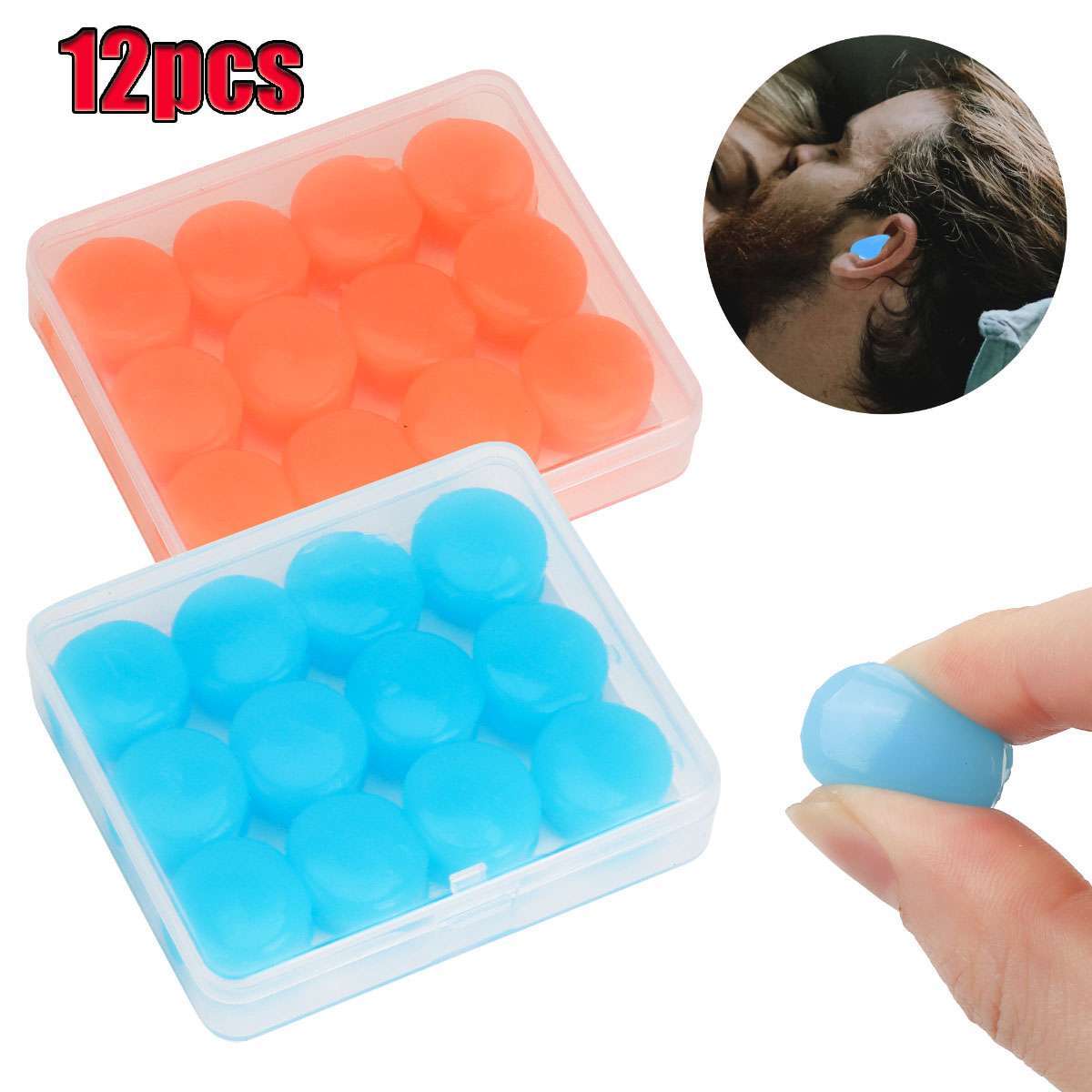 12pc Reusable Silicone Ear Plugs Noise Cancelling Earplugs Protector Study Sleep
