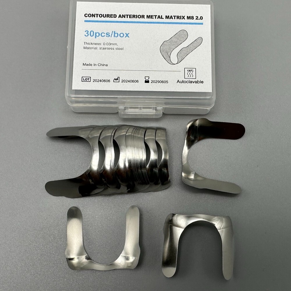 30Pcs Dental Matrix Contoured Anterior Metal Matrix M8 Twin Anterior Matrices