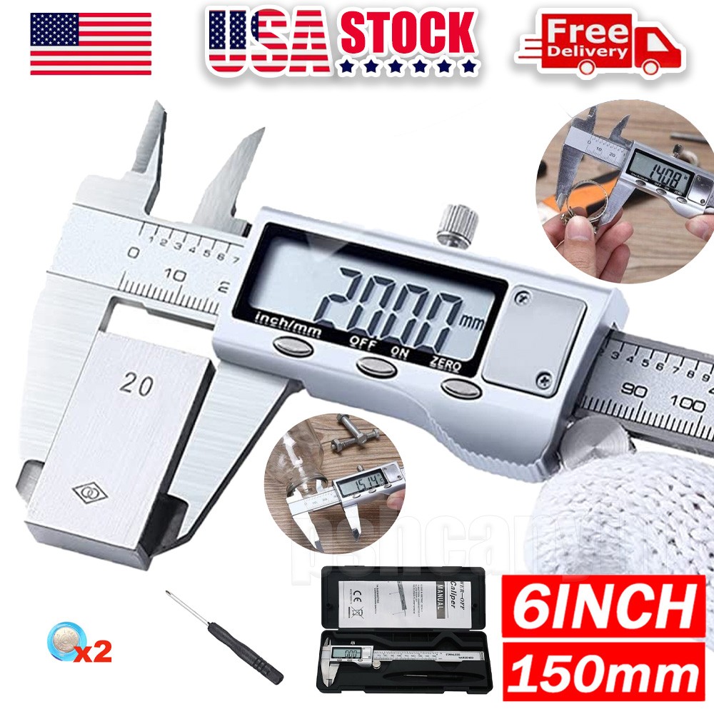 Digital Caliper Micrometer LCD Gauge Vernier Electronic Measuring Tool 6" 150mm