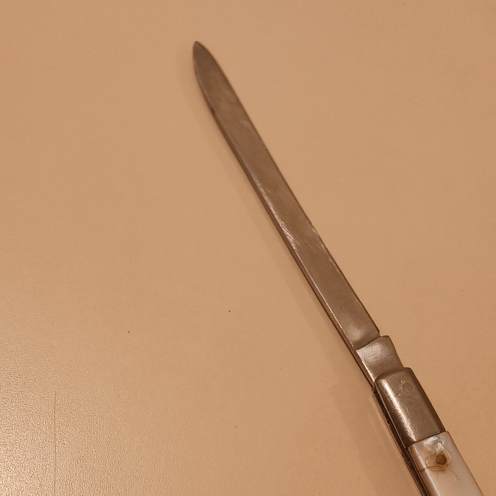 Sabre Stainless Steel Japan 677 Folding Fruit Melon Knife White Celluloid Handle