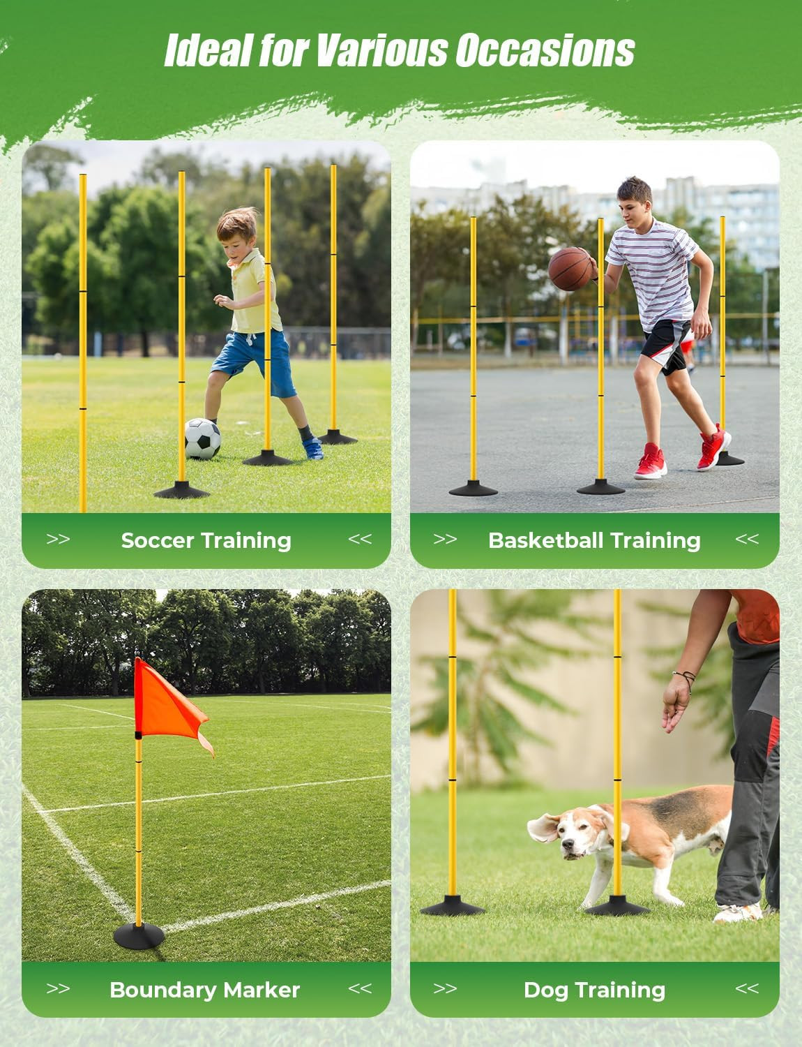 Agility Poles 4 Pack 50" Sports Soccer Training Poles,Detachable Speed Training