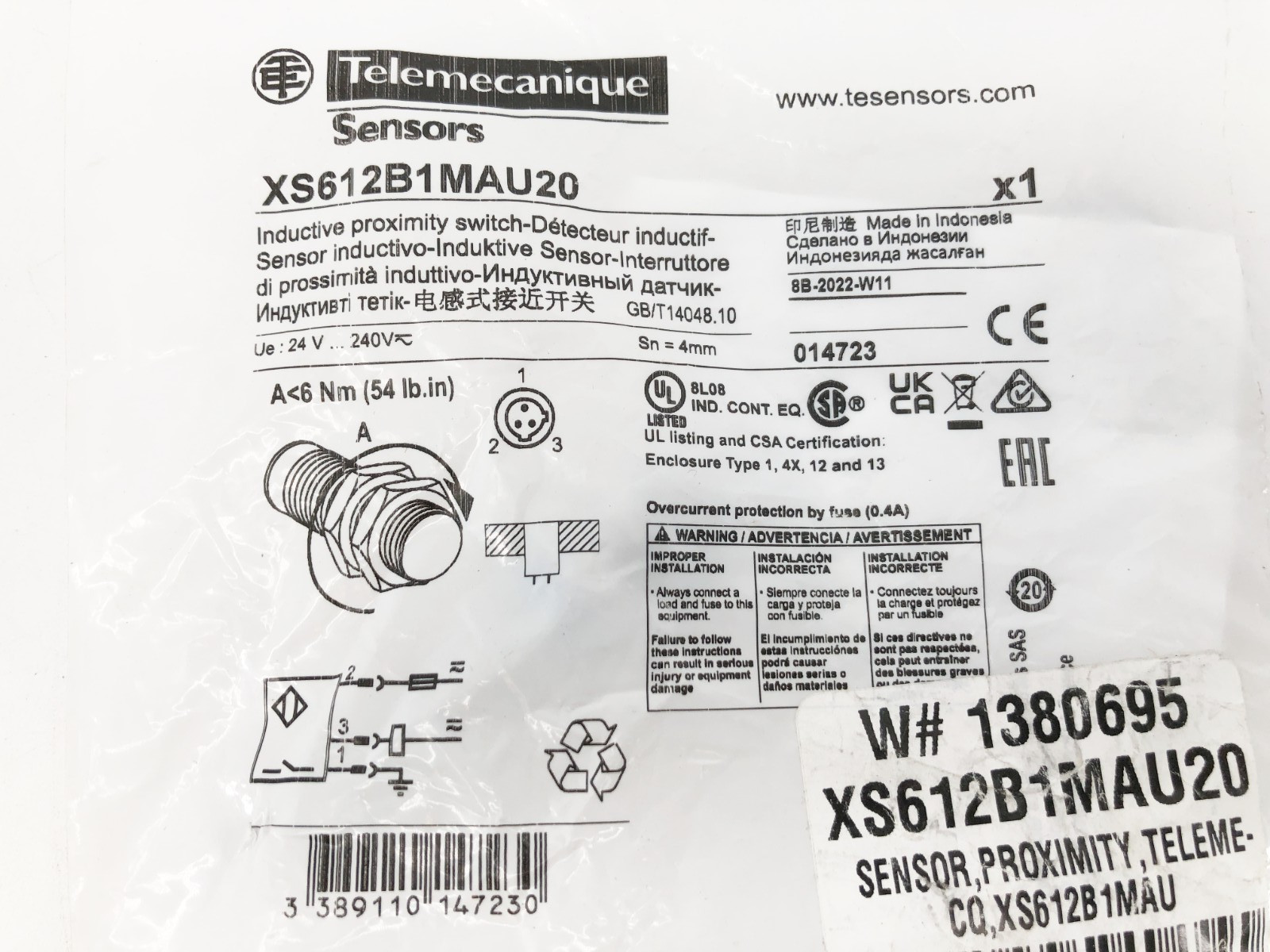 New Telemecanique XS612B1MAU20 Inductive Proximity Switch 24-240V