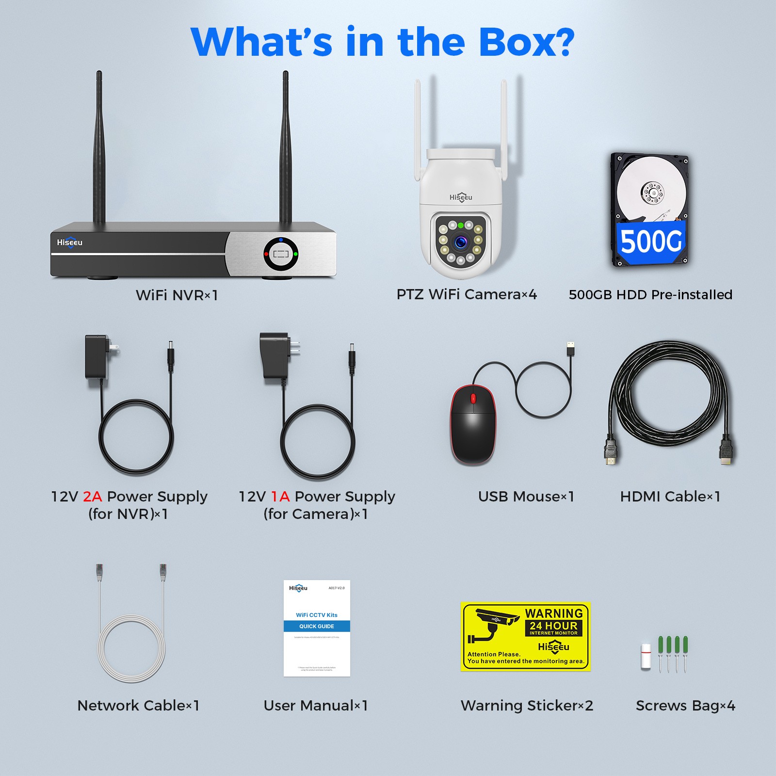 Hiseeu 3MP 16CH NVR Outdoor Wifi PTZ Security Camera System 2-Way Audio 500G HDD