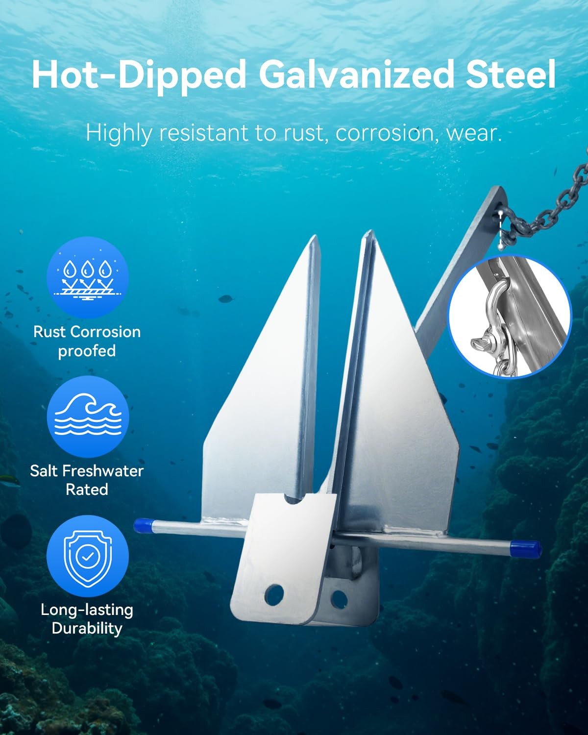 10 lb Boat Anchor Kit Galvanized Fluke w/Chain Rope 16-26 ft