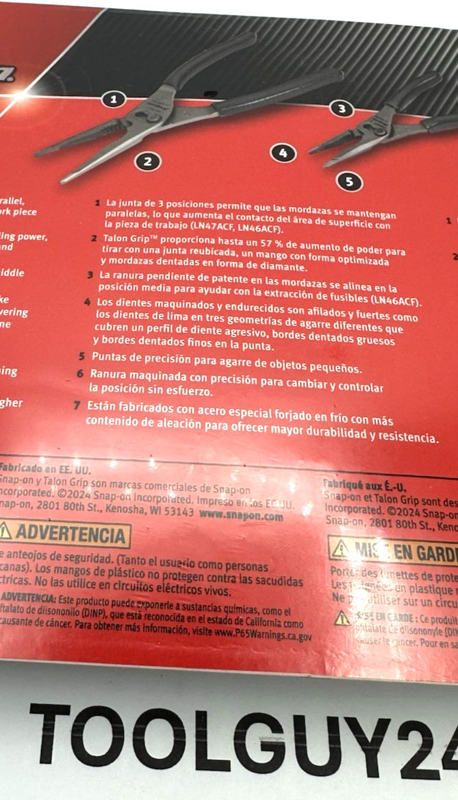 SNAP ON TOOLS USA 3PC DK TITANIUM LONG NOSE Slip Joint Pliers Set PL3LNSJCF DT