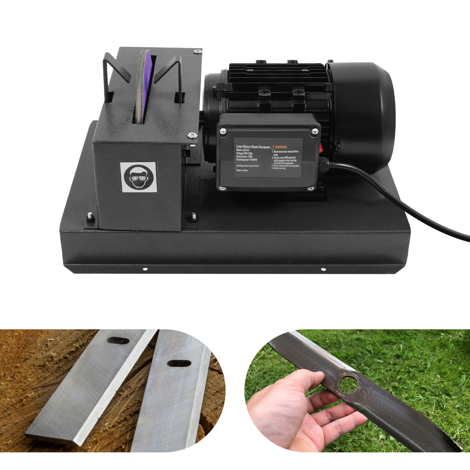 Lawn Mower Blade Sharpener 1HP 750W with 9-inch Grinding Wheel 1700 RPM