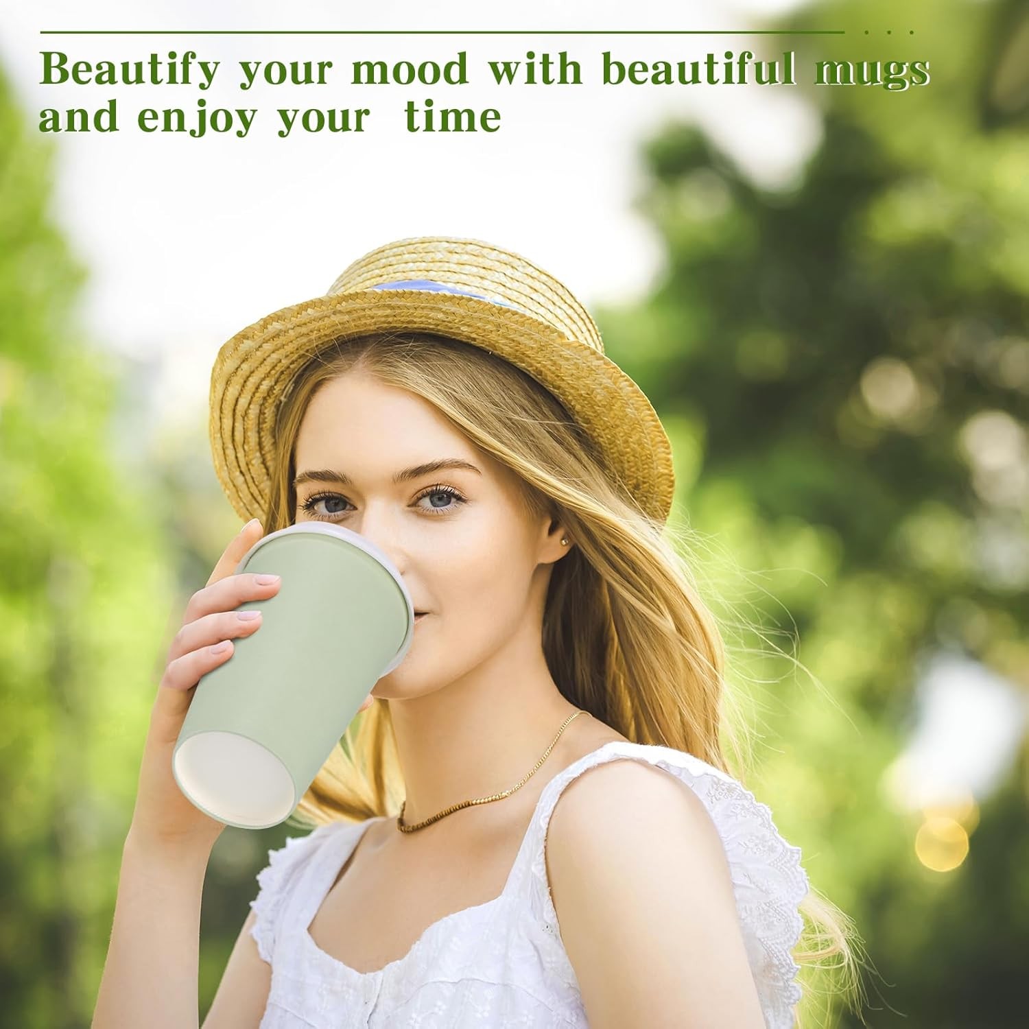 100 Count Paper Coffee Cups with Lids - Sage Green for All Occasions