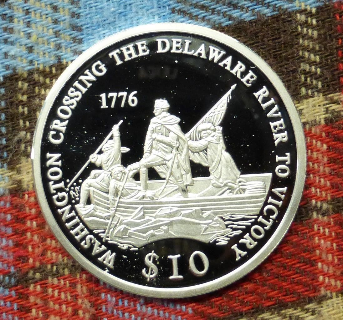 .999 Fine Silver 2000 Washington Crossing the Delaware River Liberia Proof $10