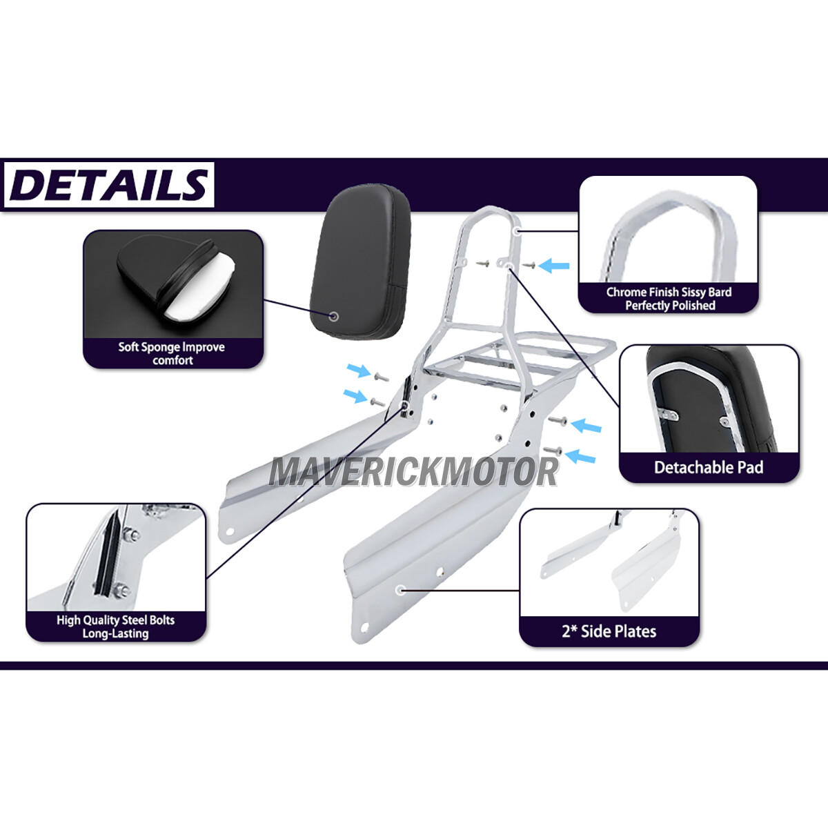 Rear Sissy Bar Backrest With Luggage Rack Pad Honda VTX 1300 1800 N R S T 02-09
