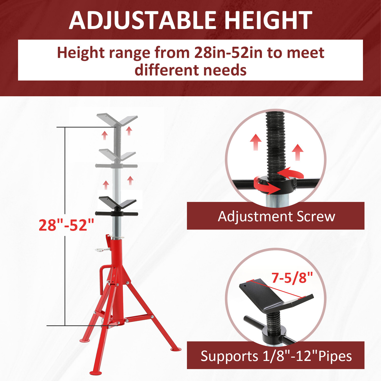 2500Lb Steel V-Head Pipe Stand Folding Tripod Pipe Jack Stand Height Pipe