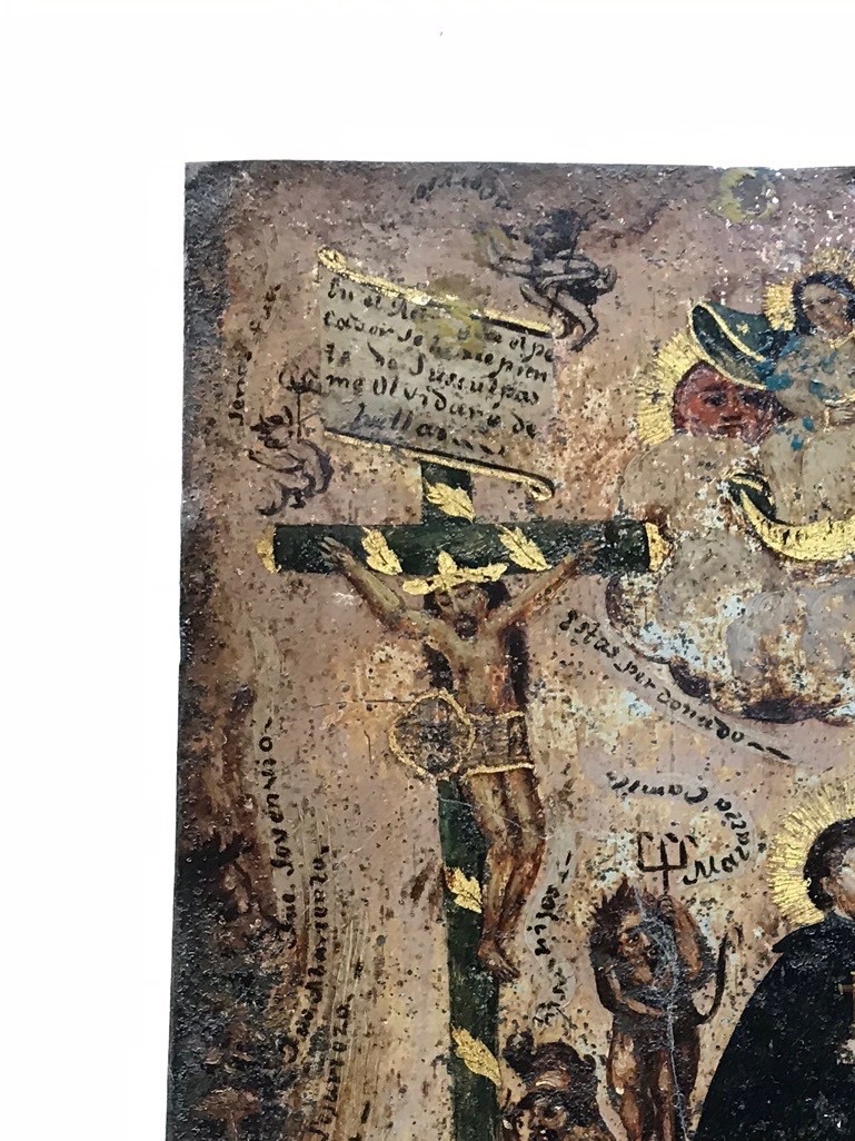 antique retablo mexico spanish colonial art oil on tin