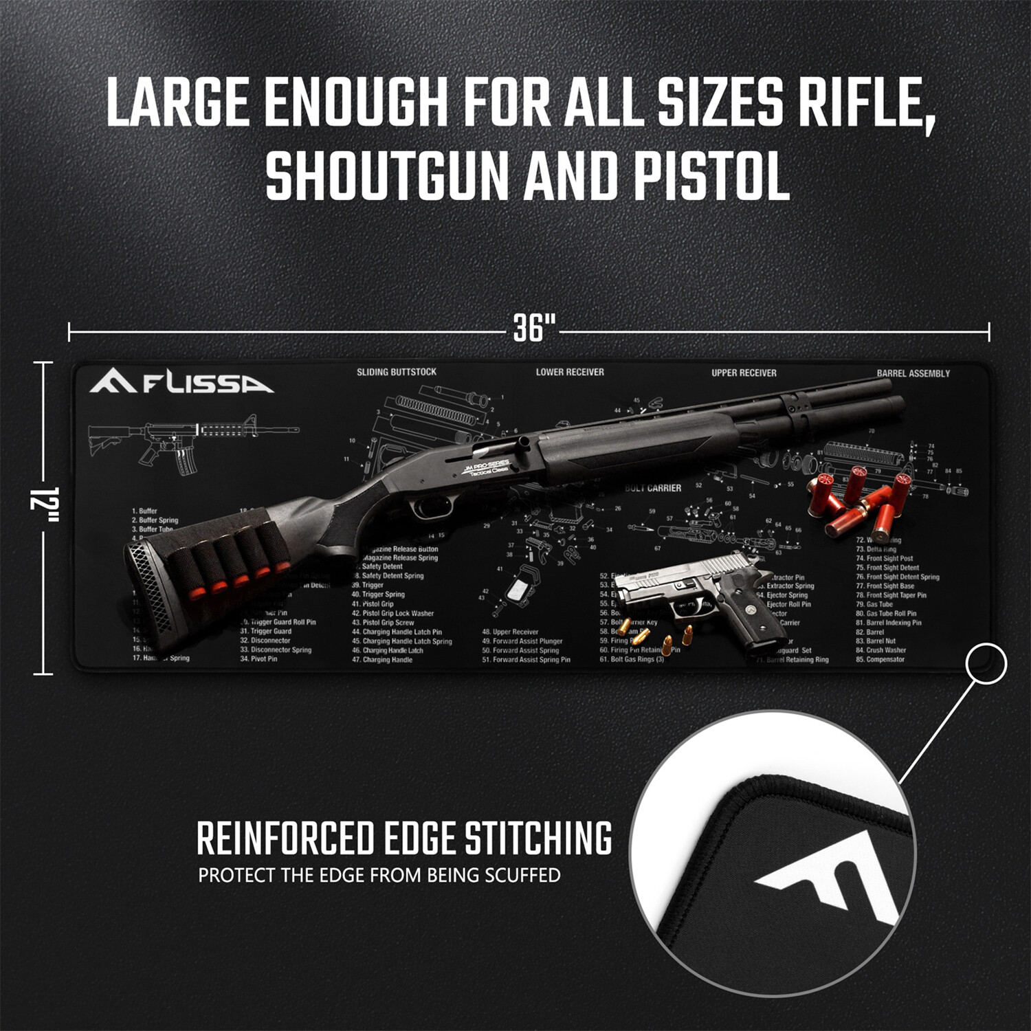 FLISSA 8PC Gun Cleaning Mat Set For Glock AR 12"x36" Gun Cleaning Bench Non-Slip