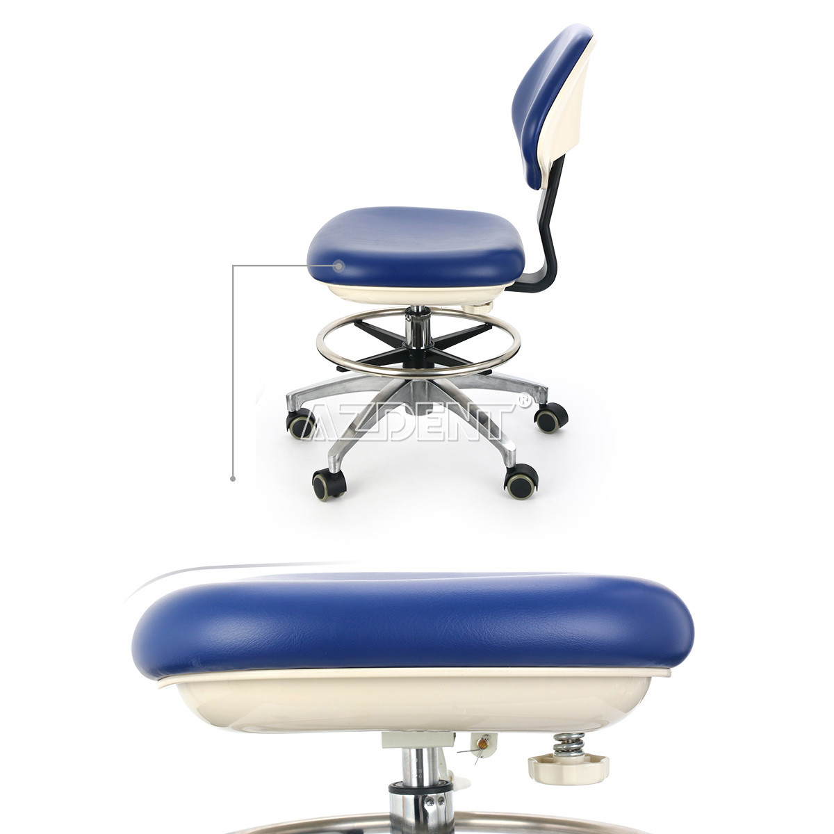 Dental PU Leather Adjustable Stool Doctor Chair Hydraulic Rolling Stool Blue UPS