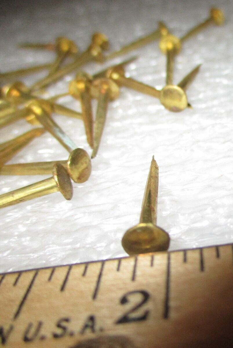 50-ANTIQUE SOLID BRASS 5/8" LONG CANOE TACKS-SHARP NAILS 13/64” ROUND DOMED HEAD