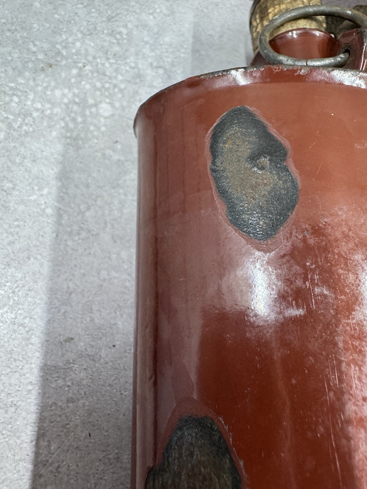 Vintage Swiss Army Canteen Enamel Water Bottle w/ Cork & Leather Strap 8.5”