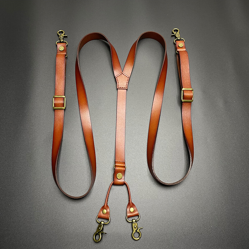 Adjustable Soft Leather Suspenders X Back Belt Hook or Clip Replaceable