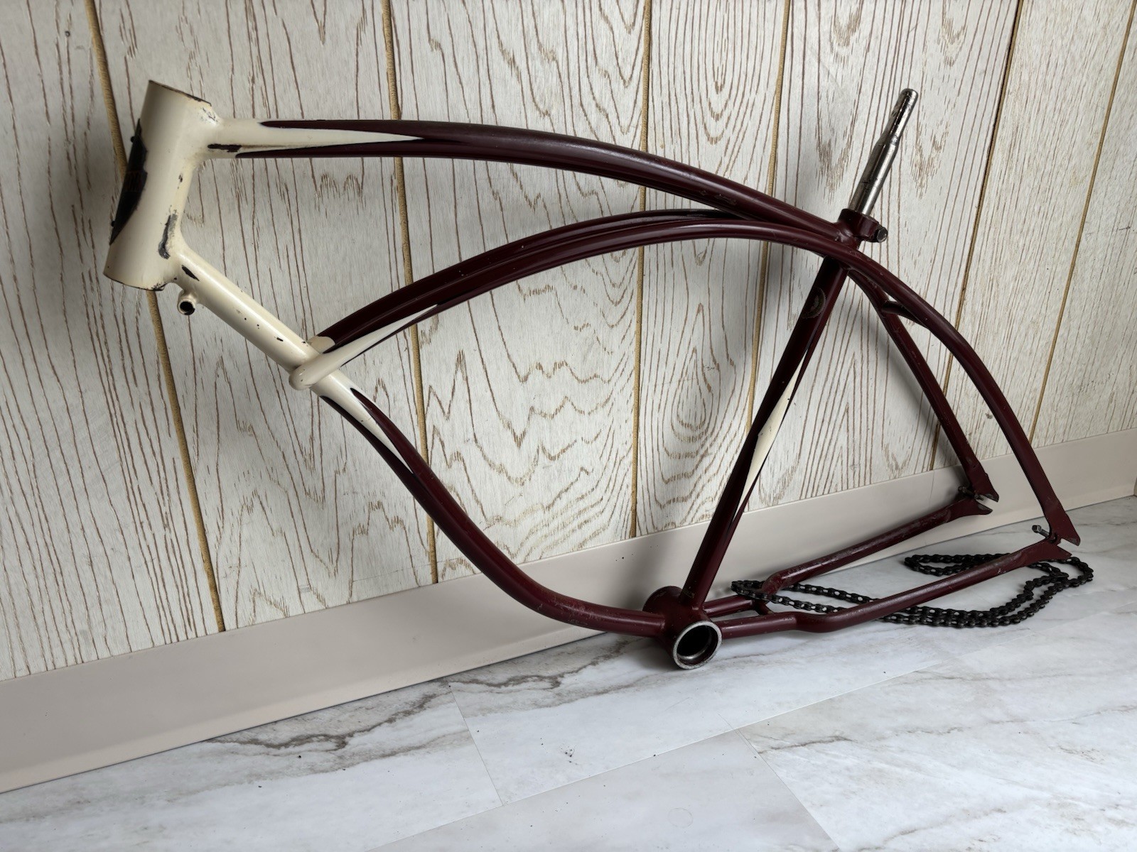 Prewar 1941 Schwinn Excelsior Autocycle Maroon Ivory Cantilever Frame
