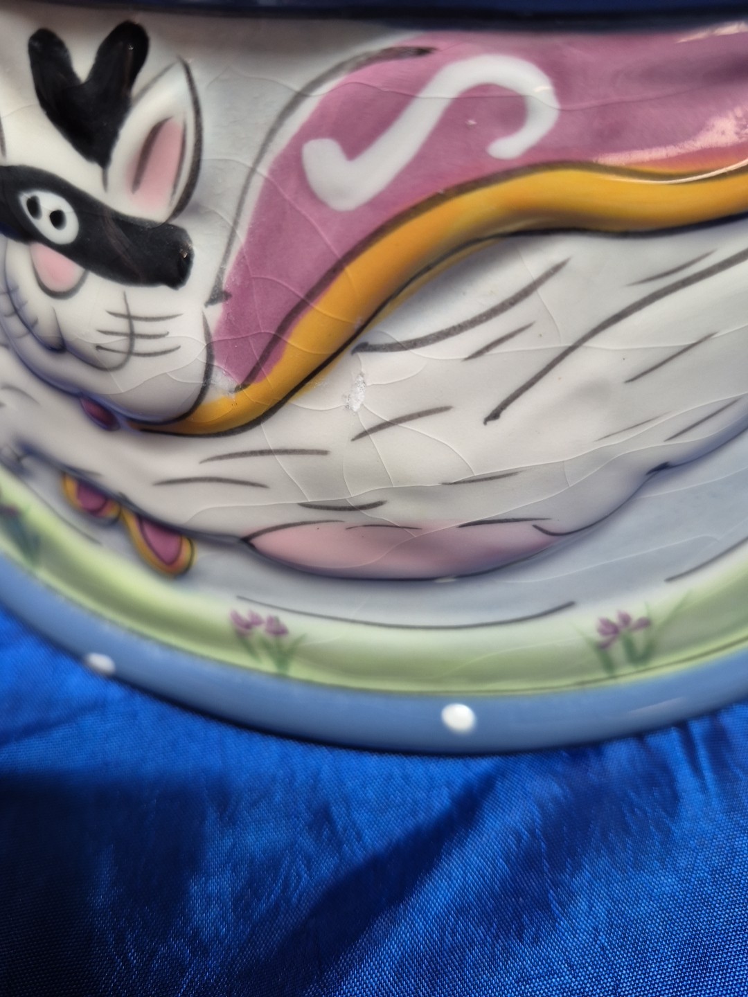 Blue Sky Cat Bowl “Super Cat” 6.5” Ceramic Hand Painted Dogz Can't Ever Catch SC