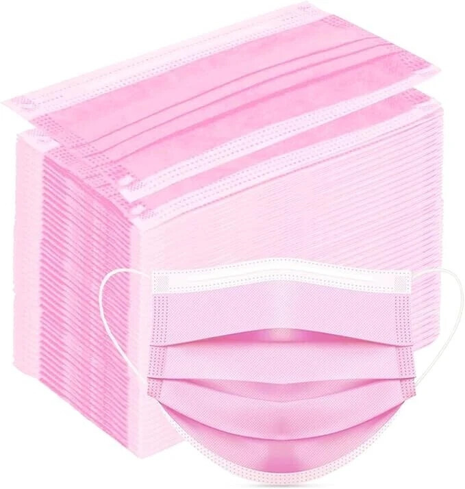 50/100 Pcs Pink Disposable Face Cover 3-Ply Filter Breathable Earloop Masks