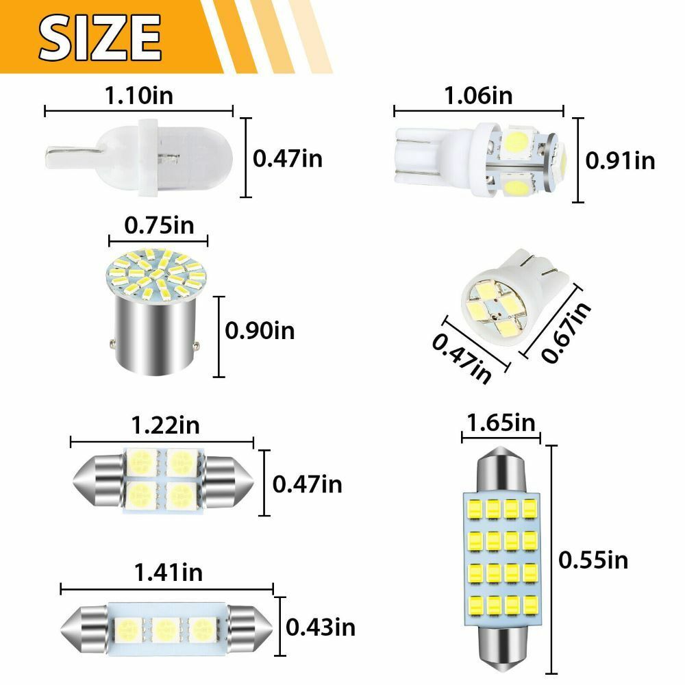 Car Interior Combo LED Map Dome Door Trunk License Plate Light Bulbs White 42PCS