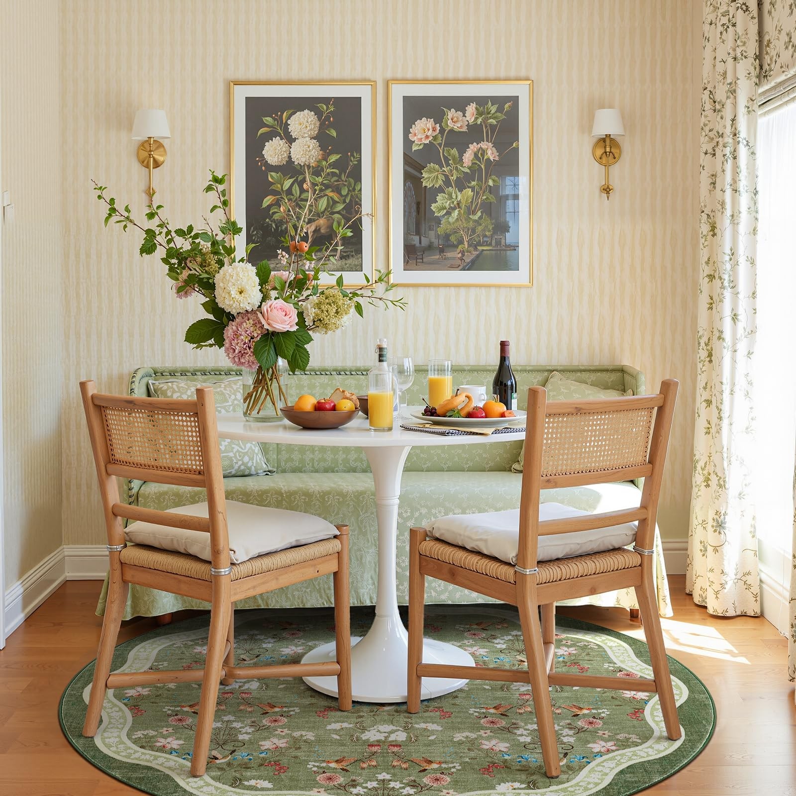 Round Rug 6ft Floral Entryway Soft Washable Kitchen Rug Oriental Non Slip Mat...