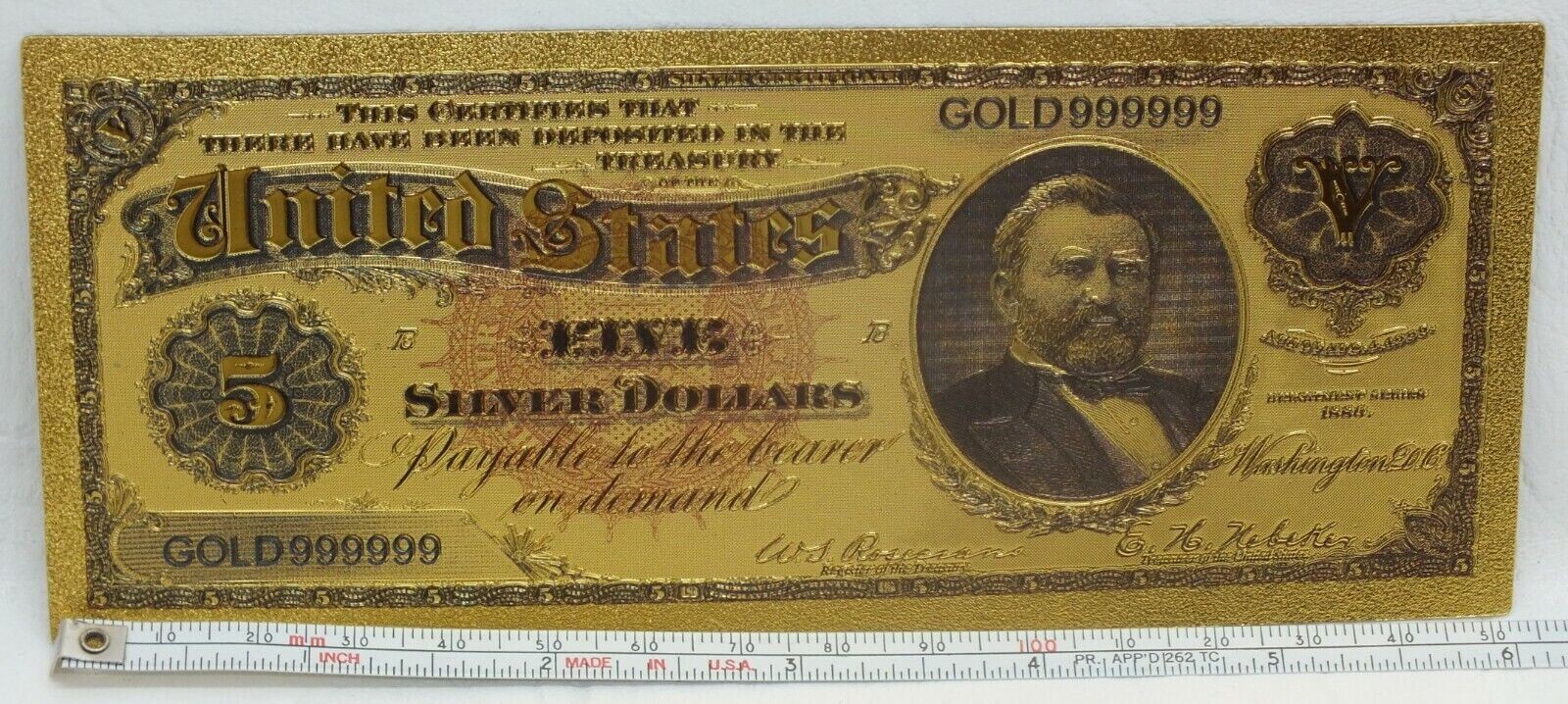1886 $5 Morgan Back Dollar Silver Certificate 24K Gold Foil Note Bill - GFN13