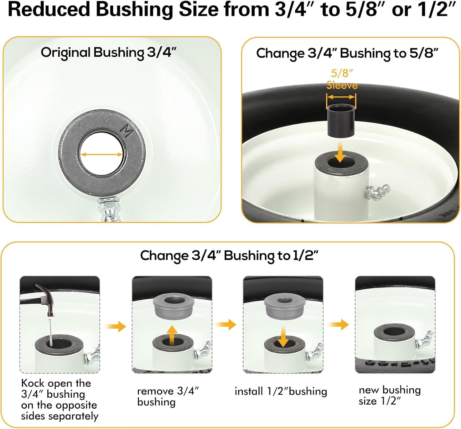 WEIZE 13 x 6.50-6 Flat Free Lawn Mower Tires with Rim 450lbs Capacity 13x6.50-6