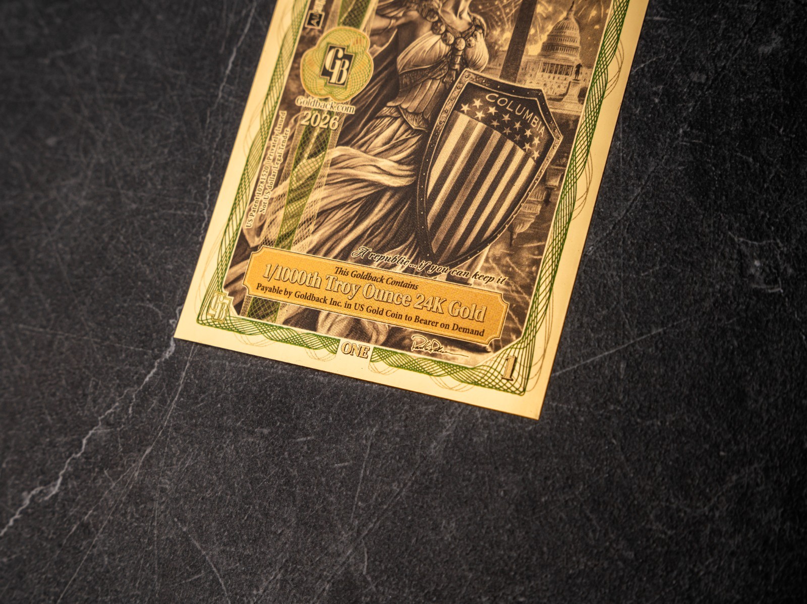 2X 1 WASHINGTON DC Goldback Aurum Gold Foil Note 1/1000 oz 24kt .999 Fine GOLD