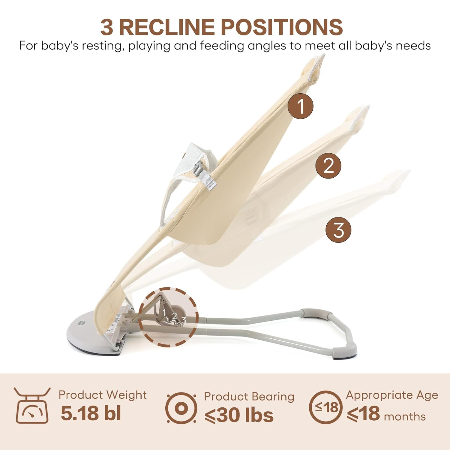 Baby Bouncer - Foldable Infant Bouncer Seat with 3 Adjustable Heights for 0-18 M