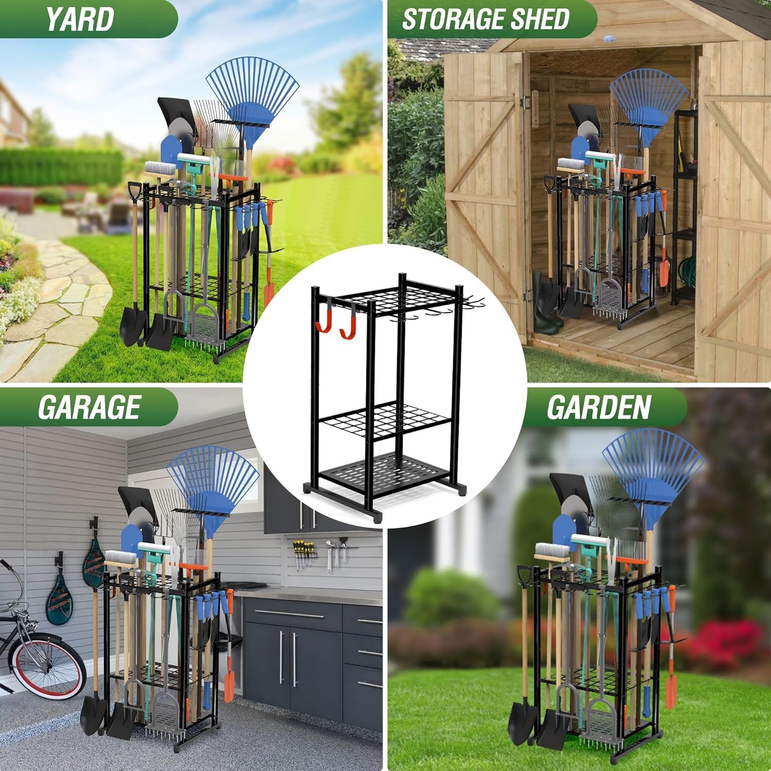 Garden Tool Organizer Rack Up to 50 Tools, Heavy-Duty Steel Yard Tool Organiz...