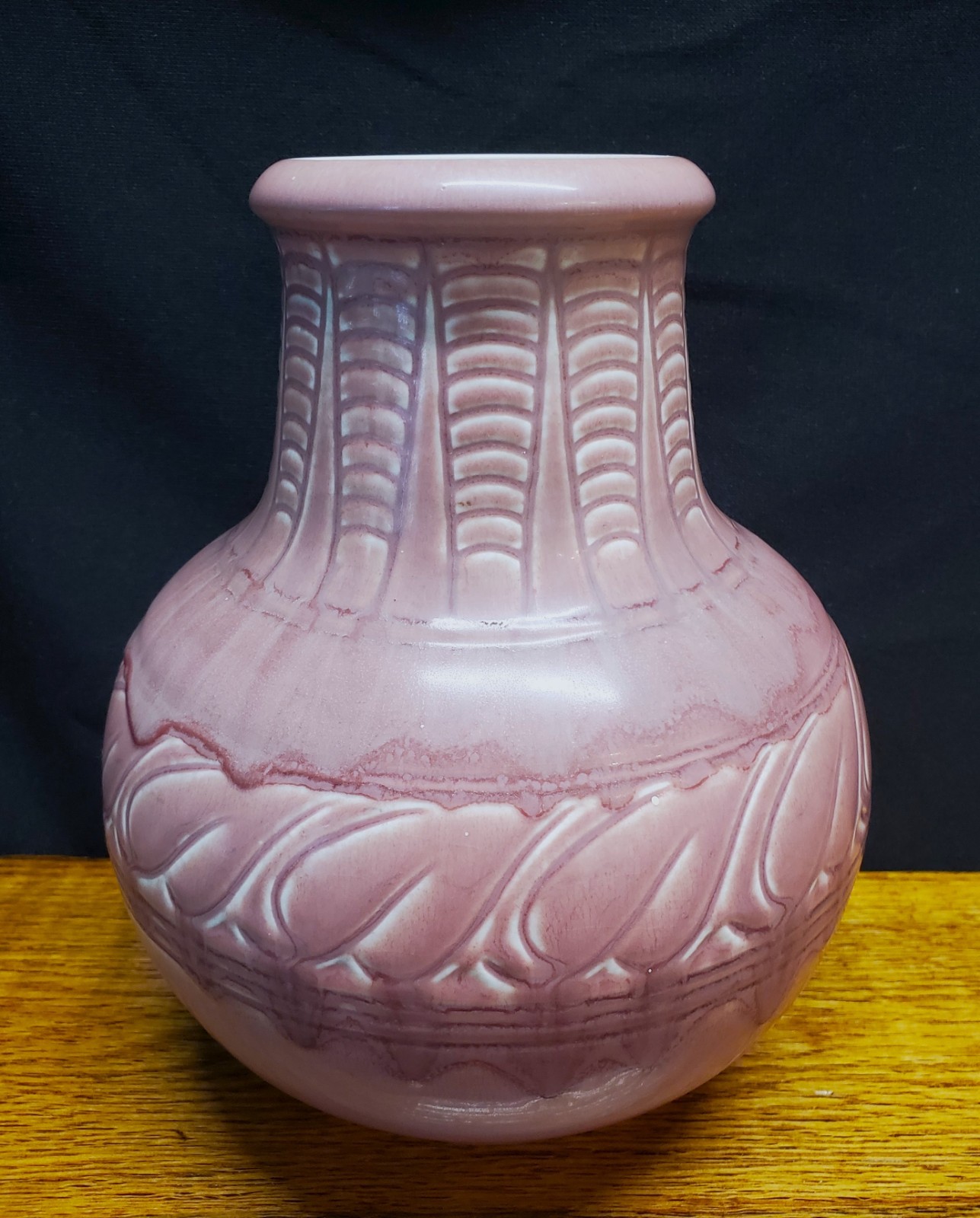1925 Rookwood Pottery Large 8.5"x7" Vase Mauve Rose Matte Incised Design