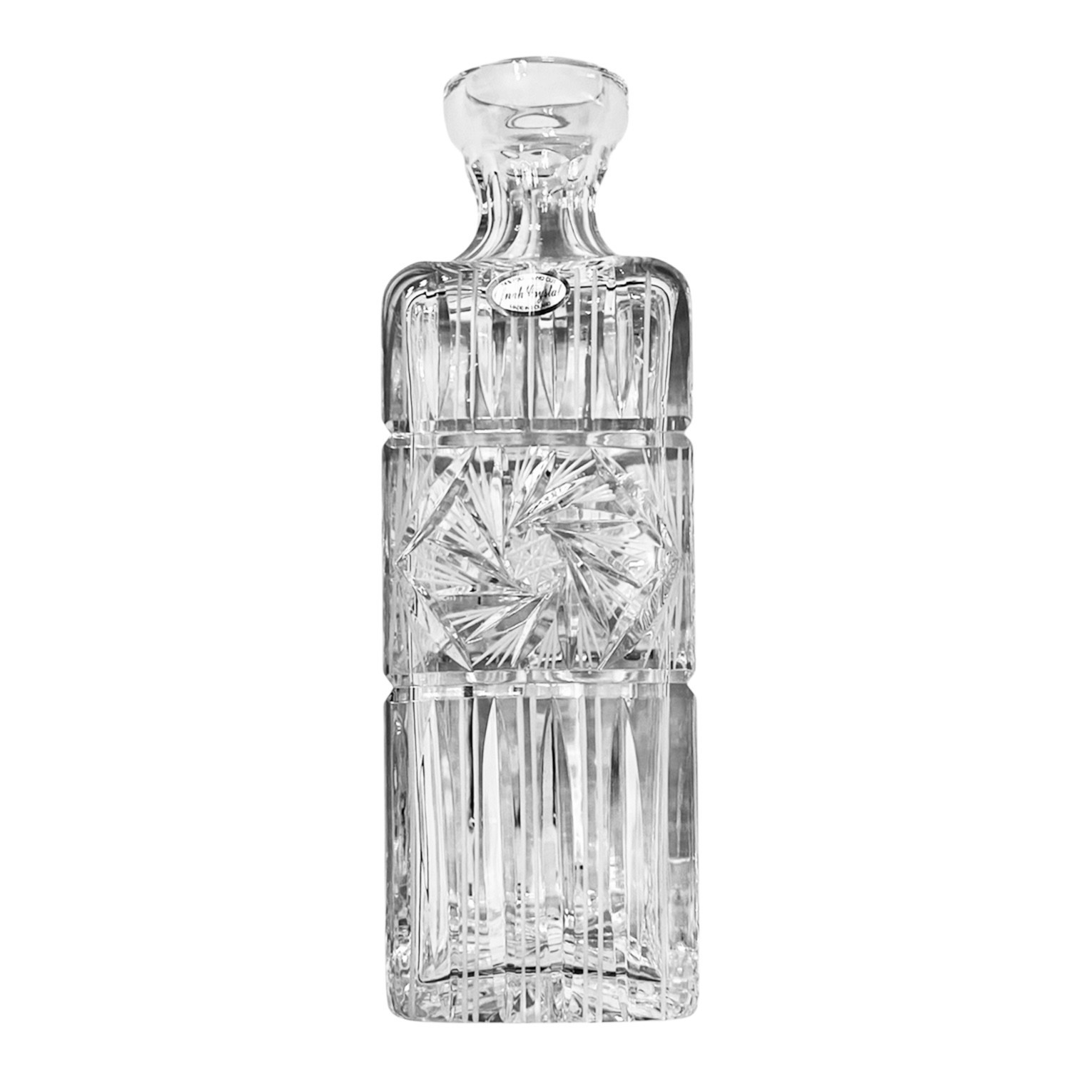 Ofnah Crystal Decanter Pinwheel Star Design Made in Poland Vintage 24%PbO