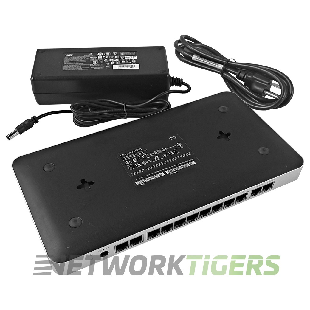 Cisco Meraki MX68-HW 450 Mbps 12x 1GB RJ45 UNCLAIMED Firewall w/Adapter