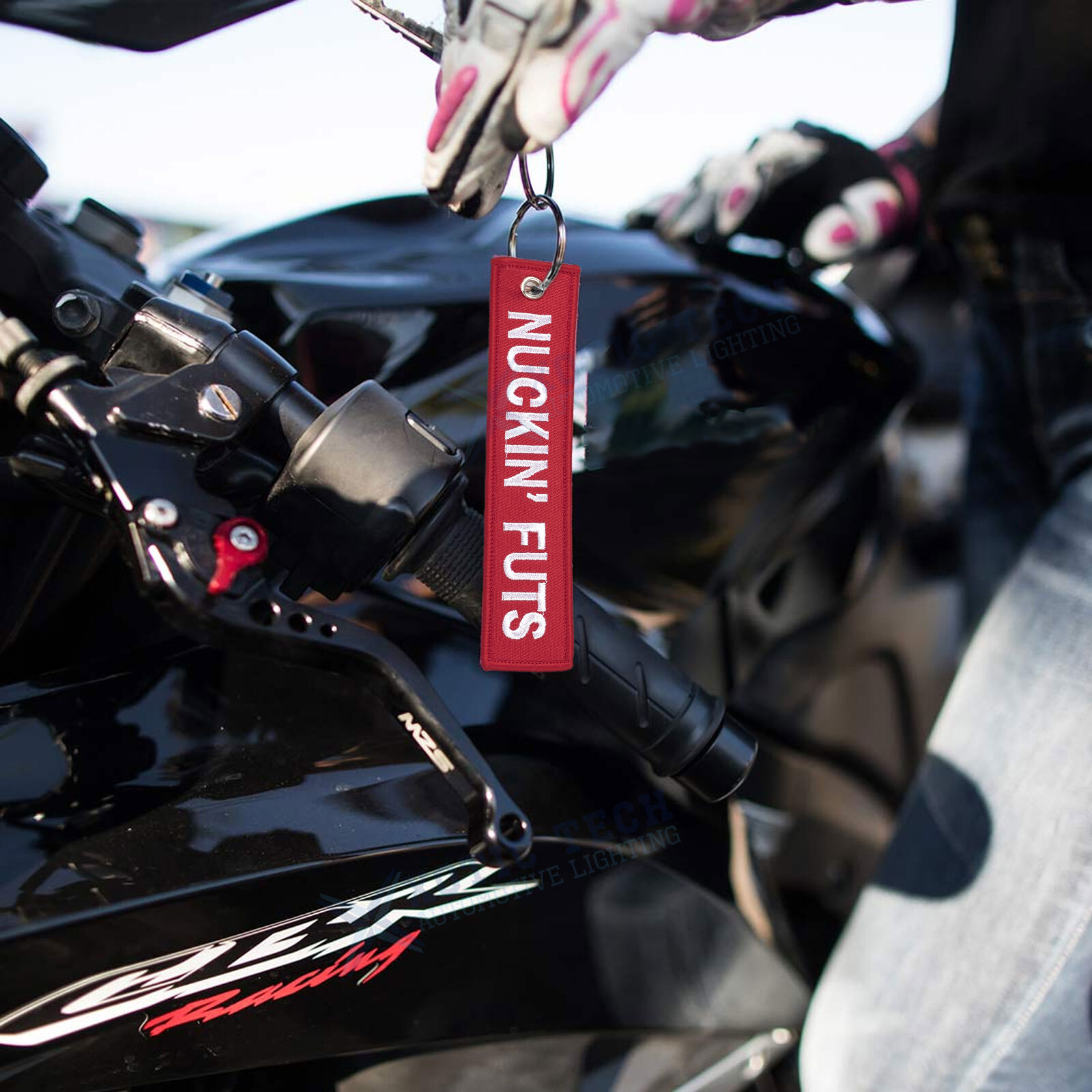 1PC Double Sided Embroidered Keychain Bike Motorcycle Key Ring Key Tag Belt Gift