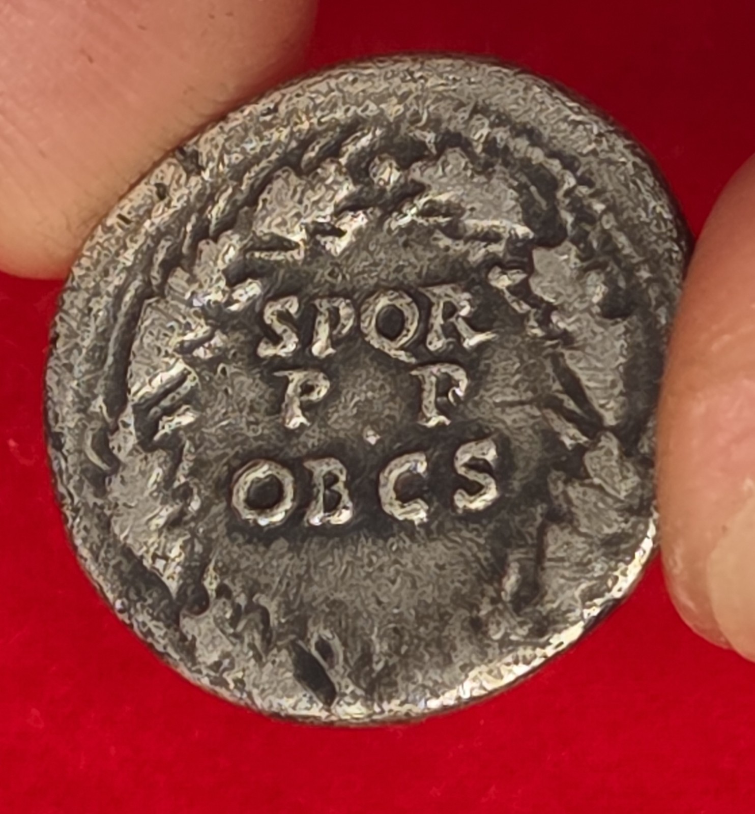 Claudius AR Denarius SPQR OB CS Oak Wreath, Fine, 3.46g