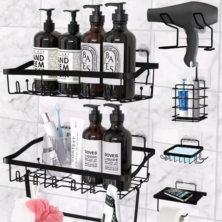 Adhesive Shower Caddy, 6 Pack Rustproof Stainless Steel Bath Kitchen Organizers