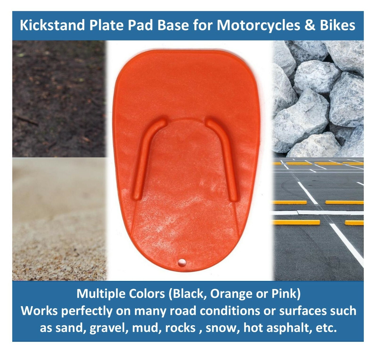 Motorcycle Kickstand Pad Plate Biker's Kick Stand Black Harley Honda Plastic