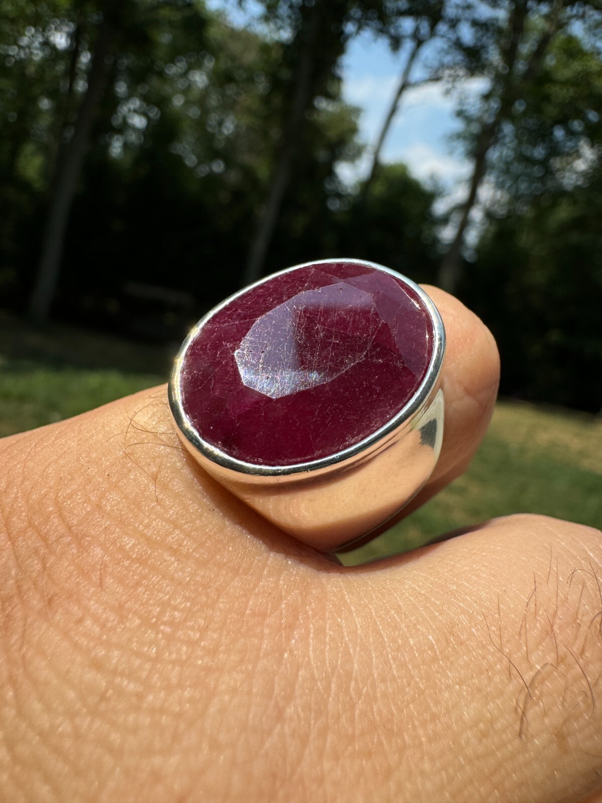 Large 18ct Genuine Ruby Mens Real Solid 925 Sterling Silver Oval Signet Ring