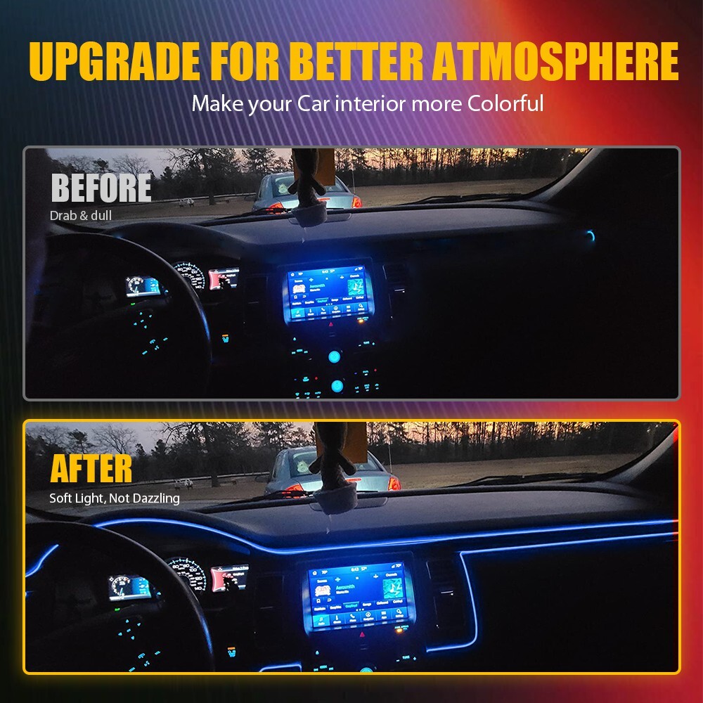 LED Neon Light Trim Glow Optic Fiber Strip Car Interior Ambient Lighting Kit.APP