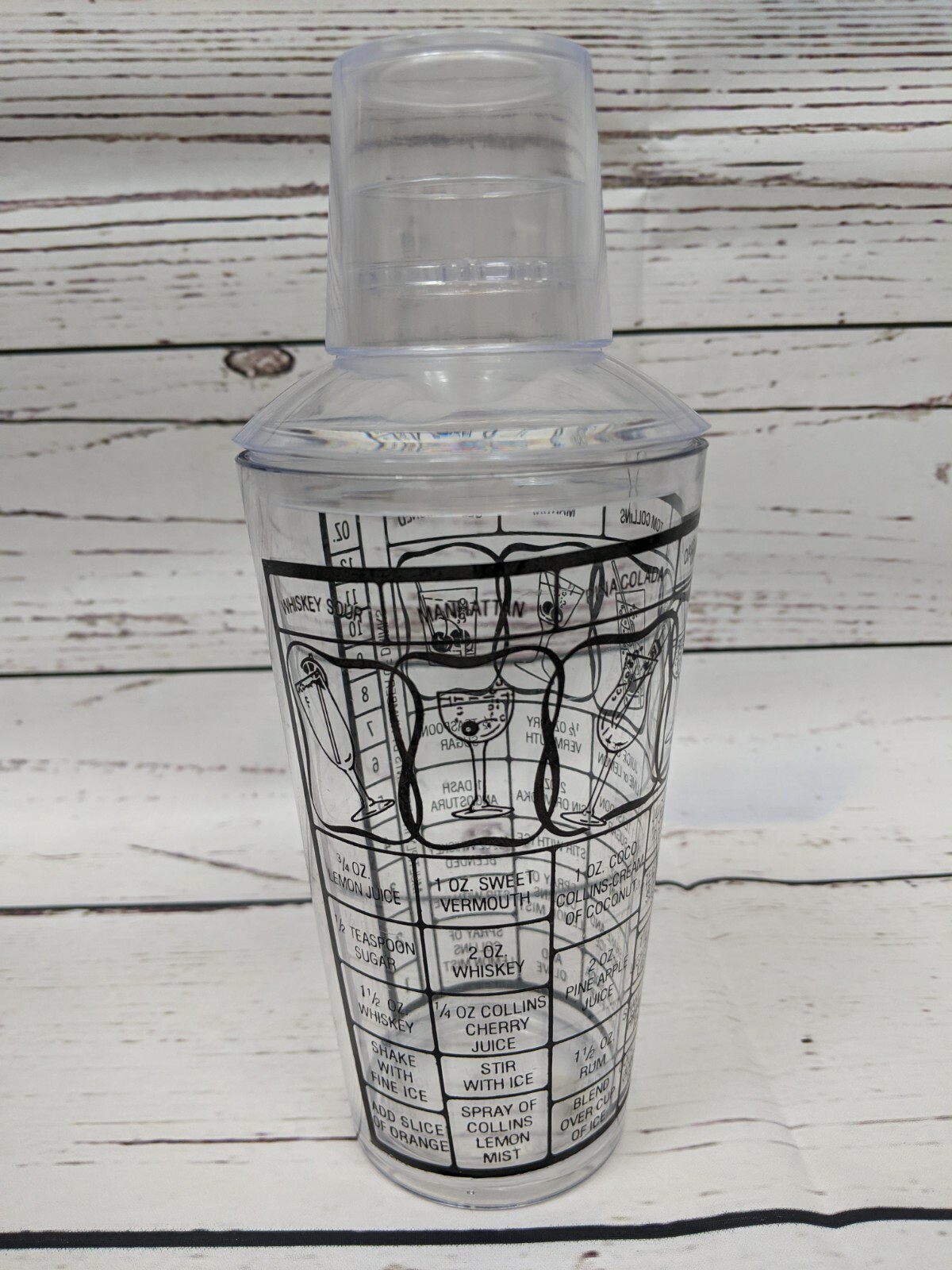 Three Piece Cocktail Shaker Collins Vintage w/Box 17 oz. clear bar drink mixer