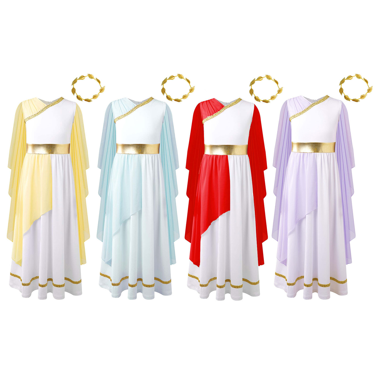 Girls Ancient Greek Toga Costume Halloween Cosplay Flowy Rome Grecian Princess