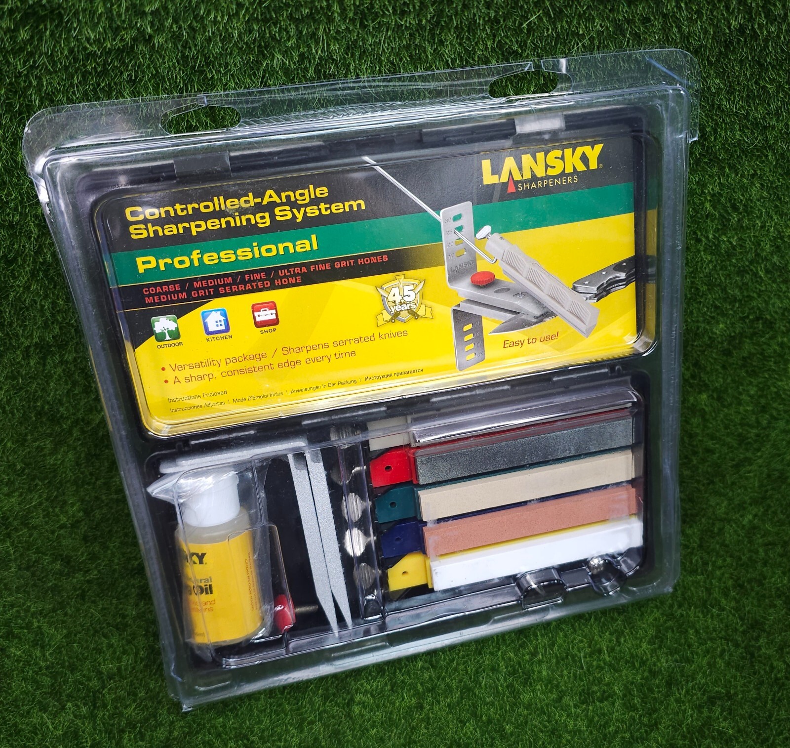 Lanksy #LKCPR 5-Stone Professional Sharpening System with Honing Oil & Case