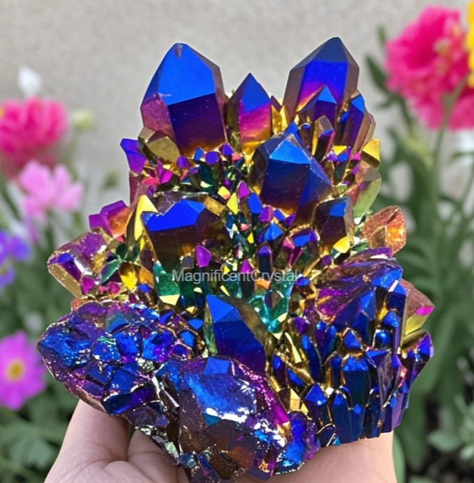 1pc Titanium Aura Rainbow Quartz Crystal Multicolor Cluster Healing Home Decor