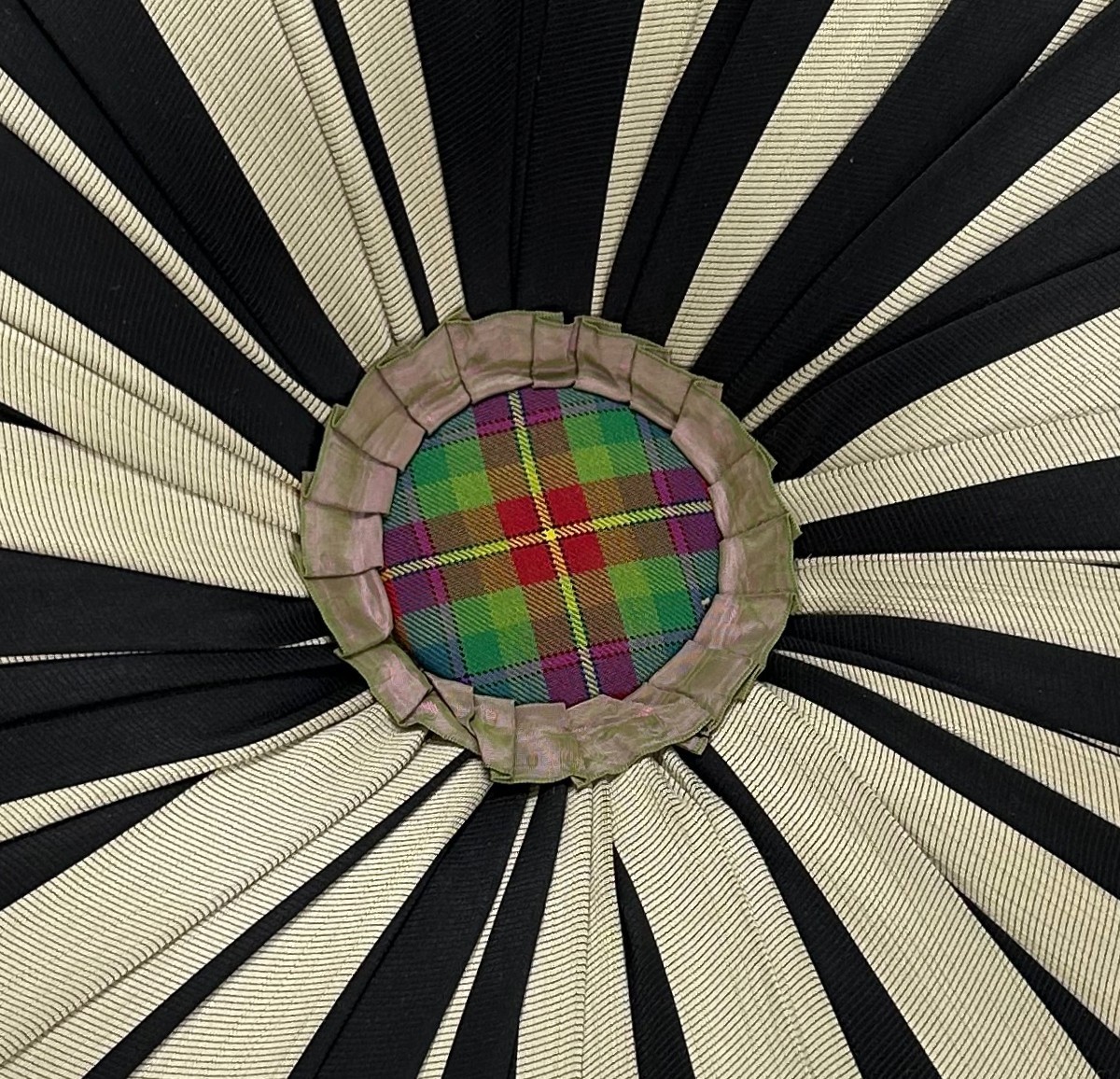 Mackenzie-Childs On Wall Street Ottoman Black & Beige w/Hand Painted Legs - NICE