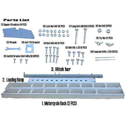 Double Motorcycle Dirt Bike Carrier 600lb Capacity Aluminum 75" Track Length Ea
